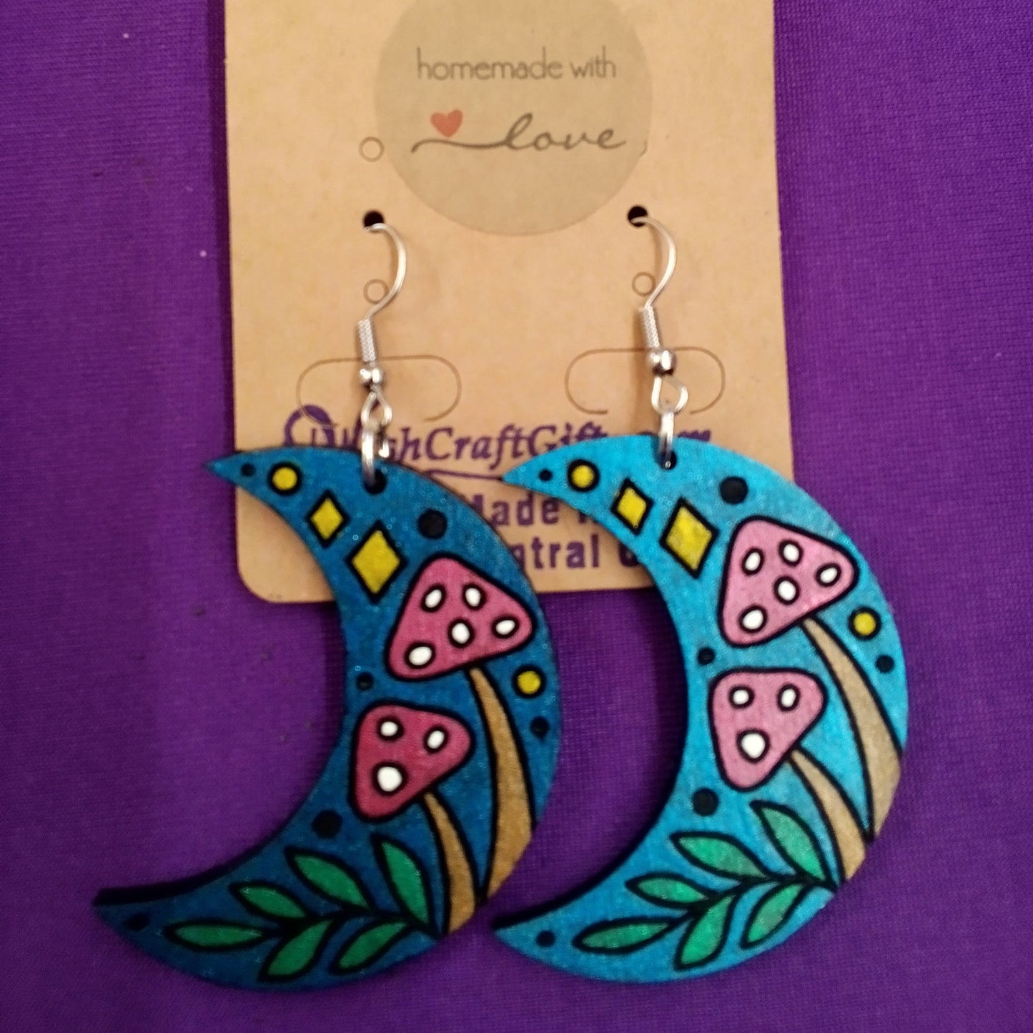 Mystical Moon & Mushroom Shimmer Earrings