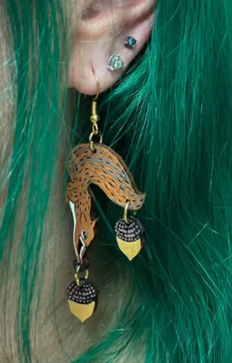 Squirrel with Acorns Dangle Earrings