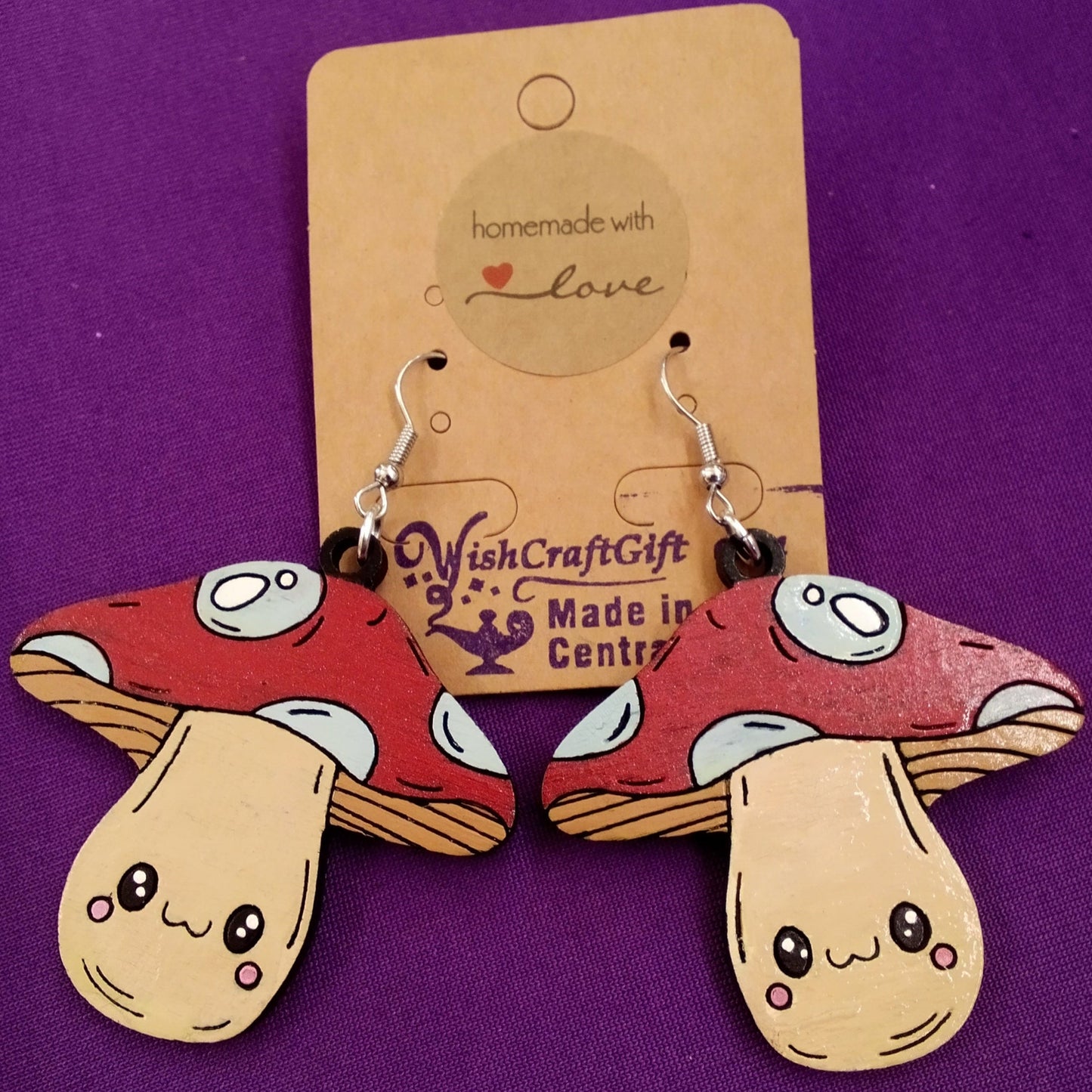 Kawaii Mushroom Painted Dangle Earrings