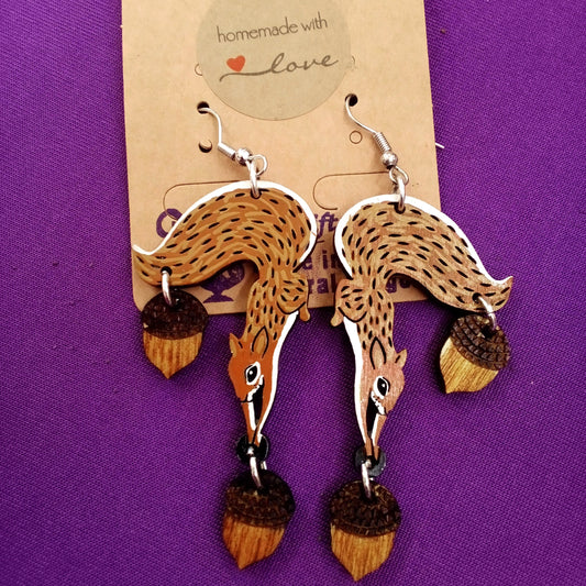 Squirrel with Acorns Dangle Earrings